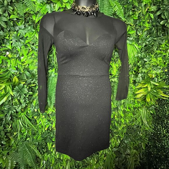 DEAR MOON Women Dress Size 7 Black Formal Mini‎ illusion Neckline Party  0448 - Picture 2 of 13